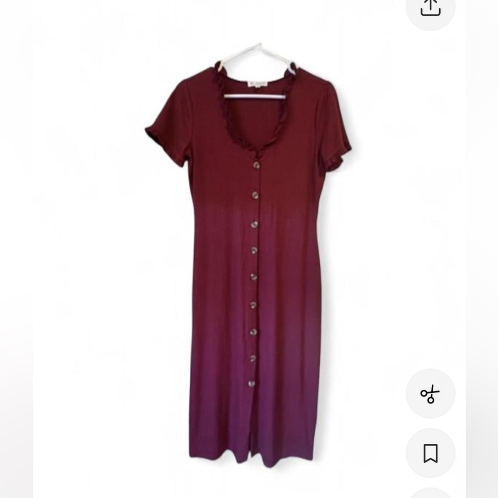 Button-Front Asymmetrical Burgundy Knit Dress